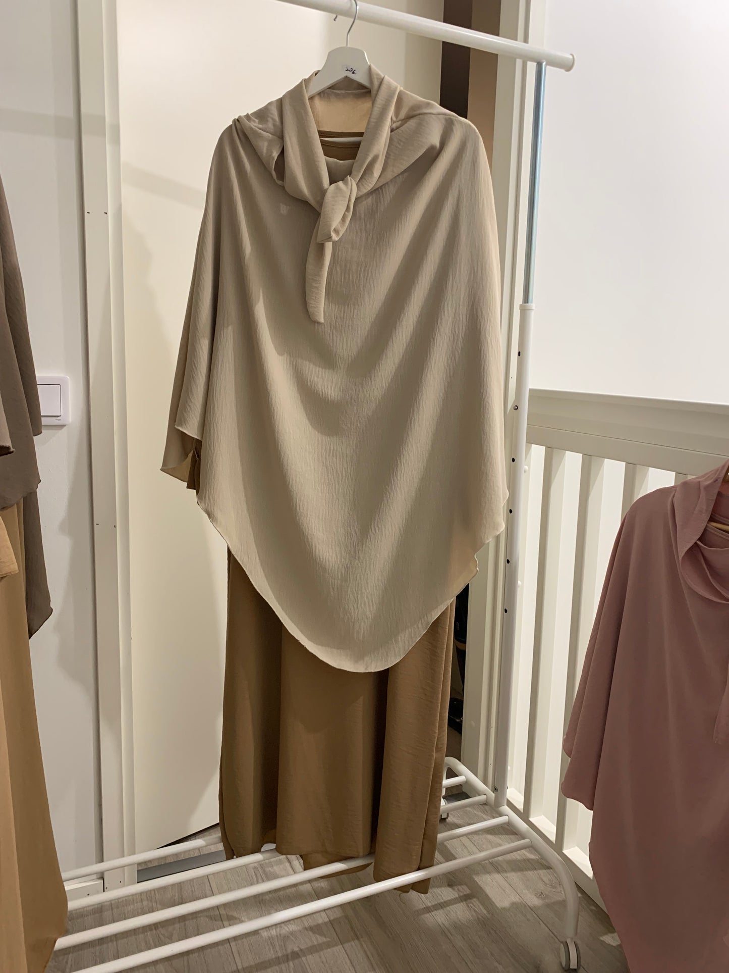 Beige Flowing Khimar Set