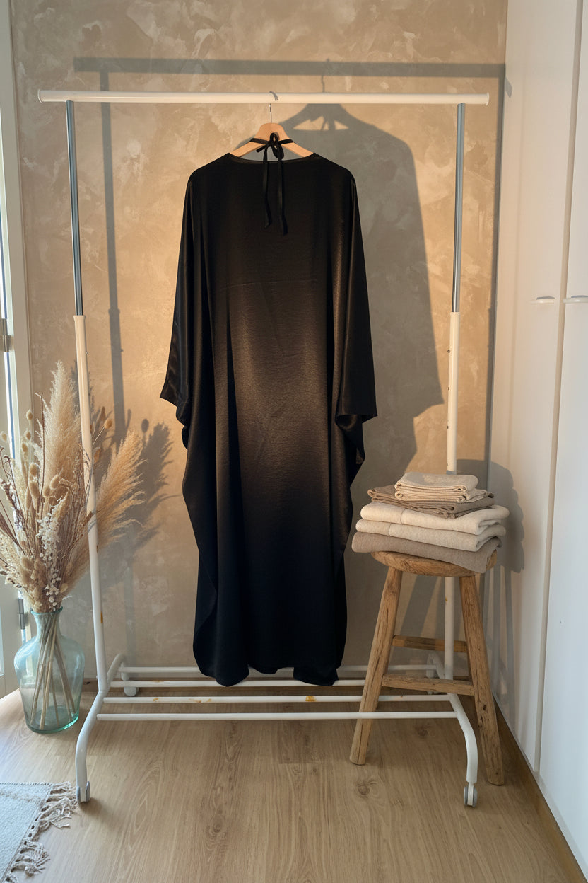 Glamorous Black Silky Butterfly Abaya