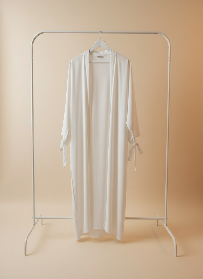 Silky White Ribboned Abaya Set