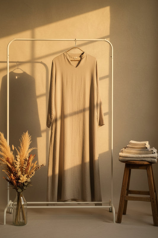 Light Beige Open Collar Dress