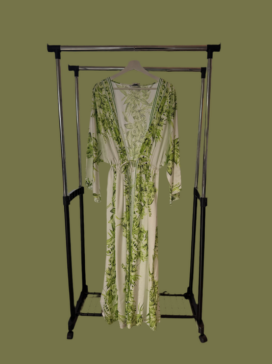 Green & White Floral Abaya