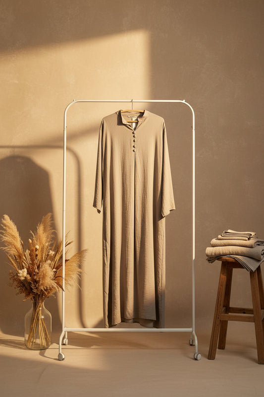 Light Beige Open Collar Buttoned Dress