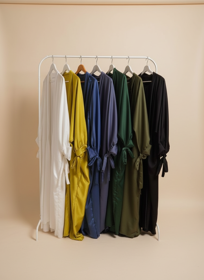 Silky Emerald Green Ribboned Abaya Set