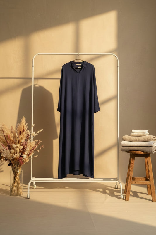 Navy Blue Open Collar Dress