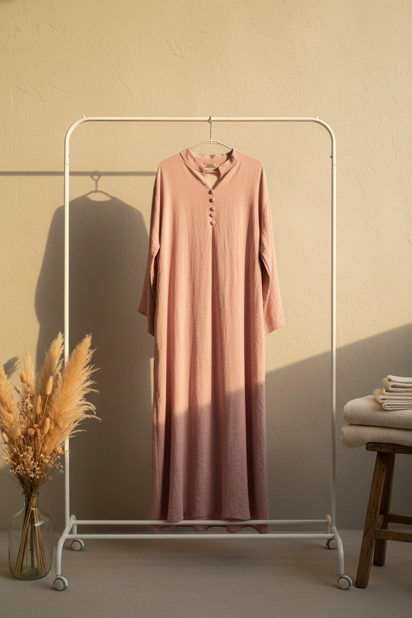 Light Rose Open Collar Buttoned Dress