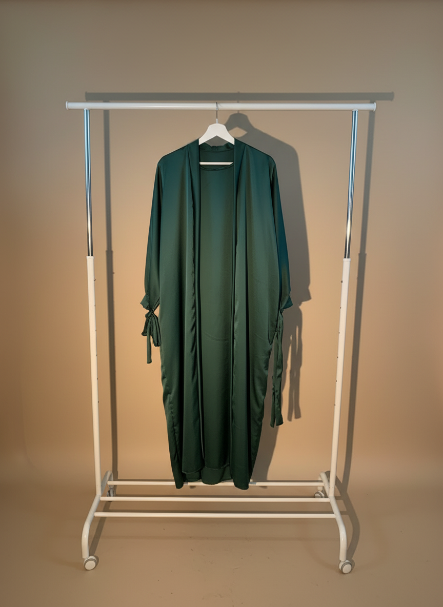 Silky Emerald Green Ribboned Abaya Set