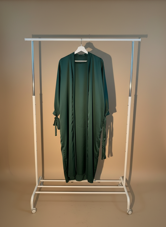 Silky Emerald Green Ribboned Abaya Set