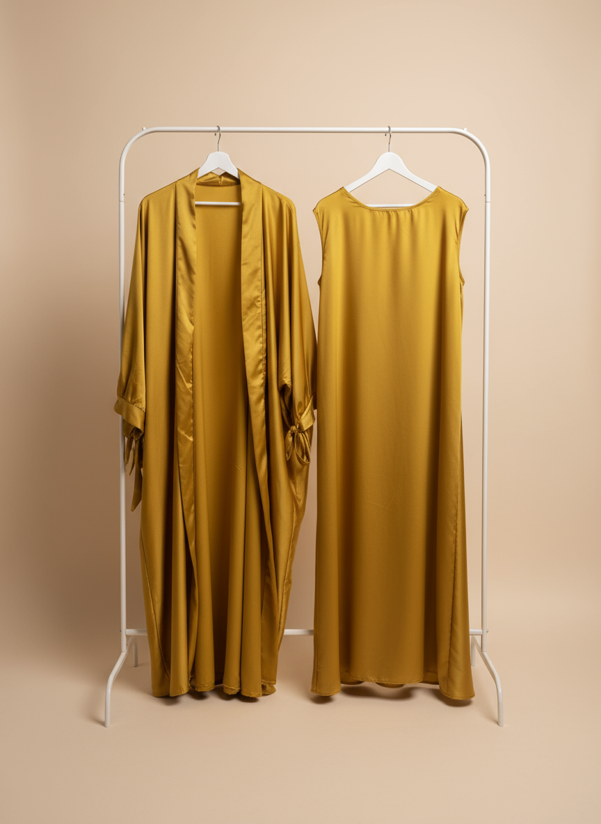 Silky Green Ribboned Abaya Set