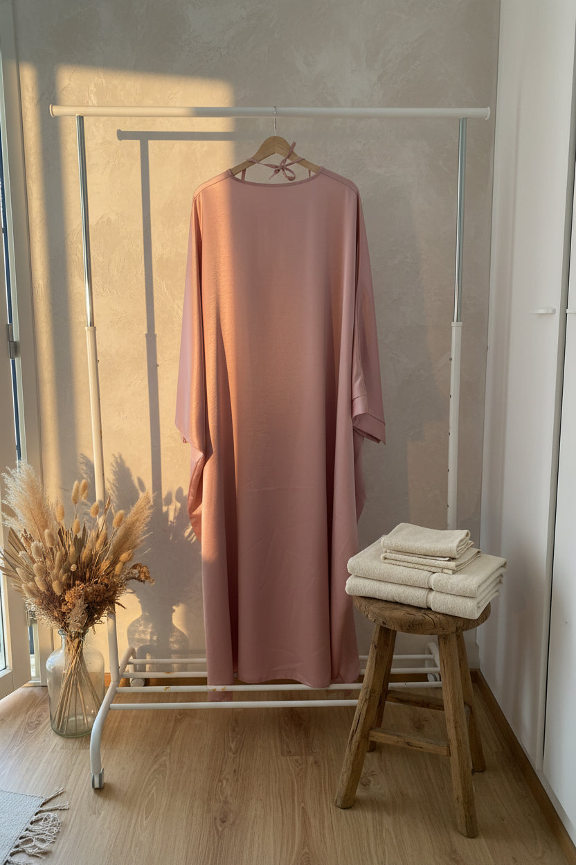 Glamorous Light Rose Silky Butterfly Abaya
