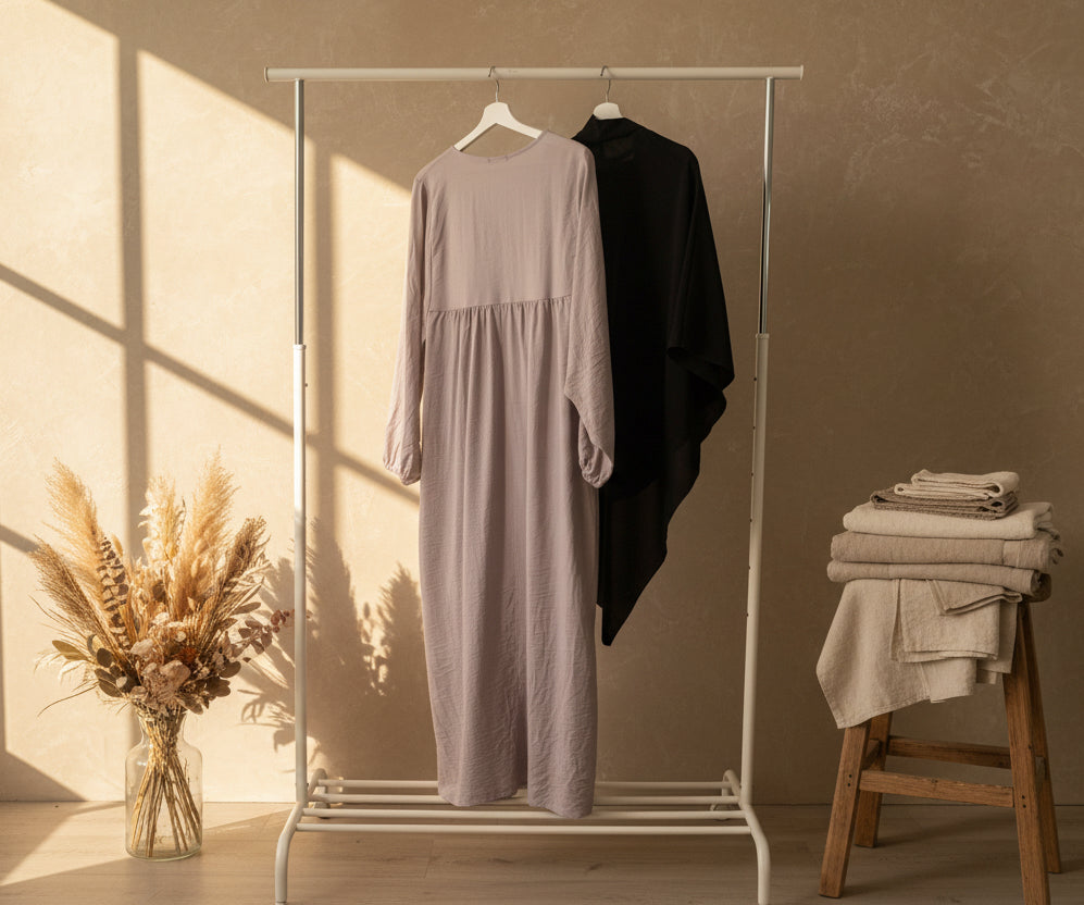 Grey Lavender & Black Spear Khimar Set