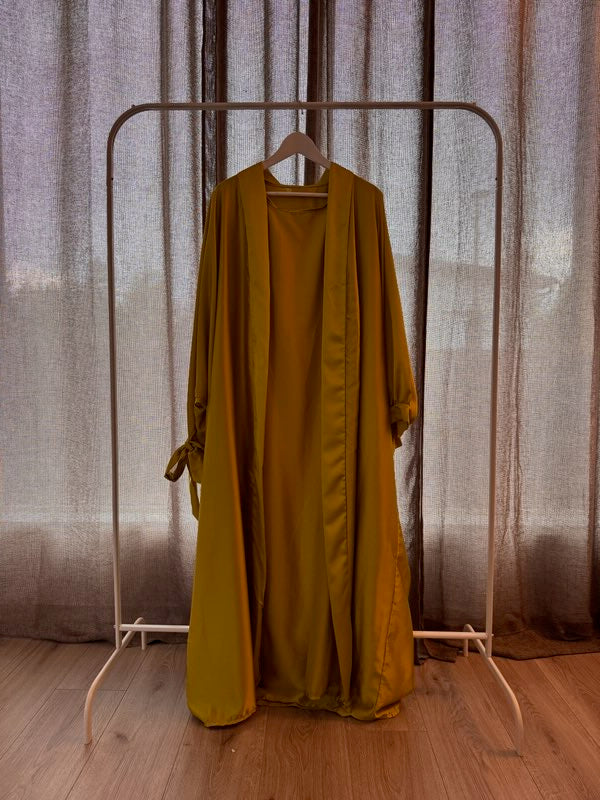 Silky Green Ribboned Abaya Set