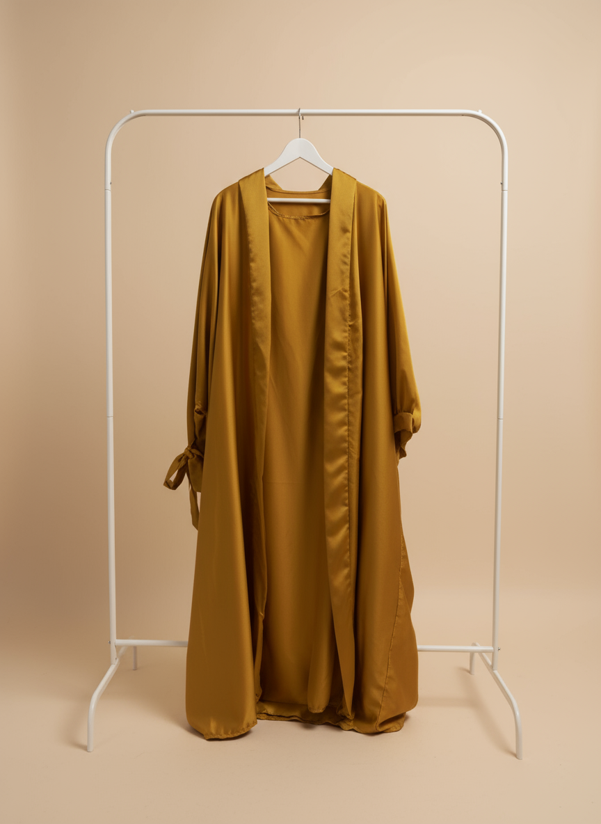 Silky Green Ribboned Abaya Set