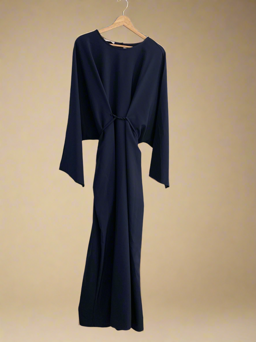 Flow-Tied Navy Blue Dress