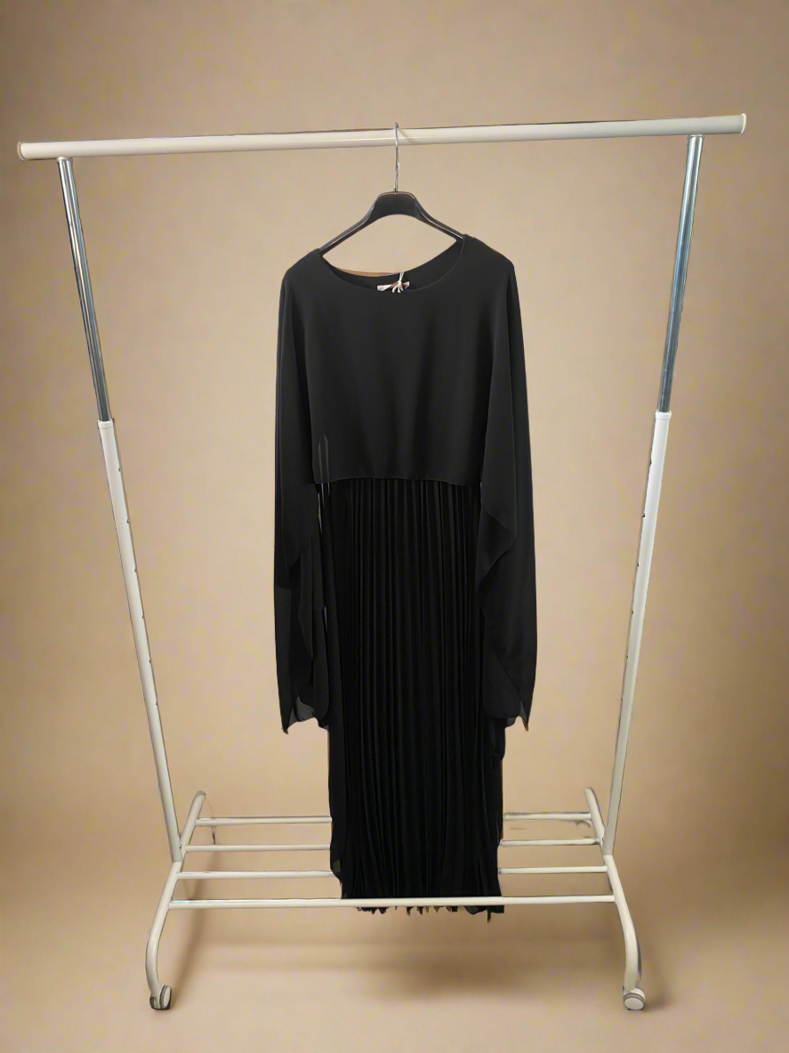 Elegant Black Caped & Pleaded Dress