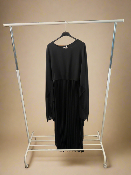 Elegant Black Caped & Pleaded Dress