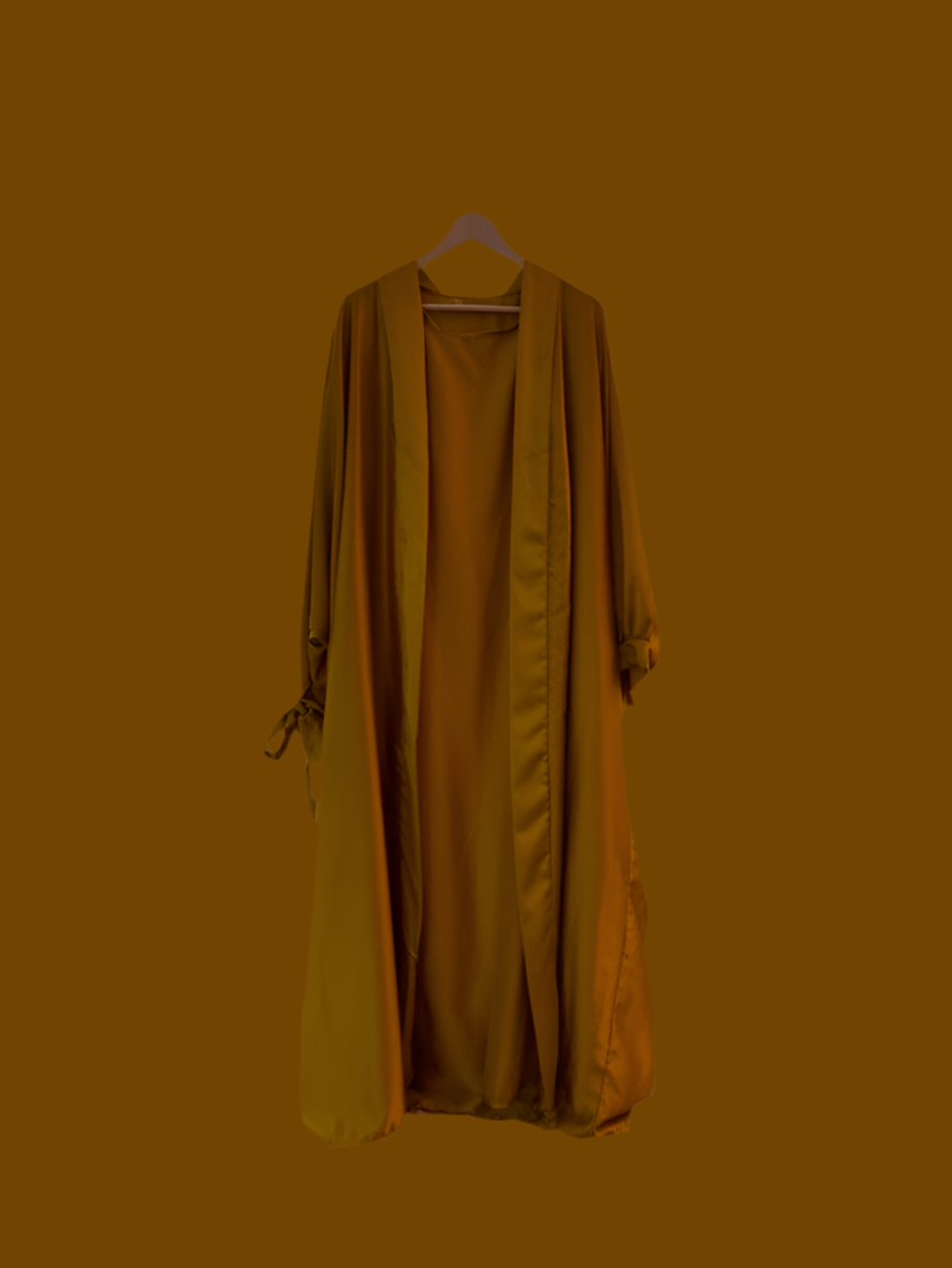 Silky Neon Golden Ribboned Abaya Set