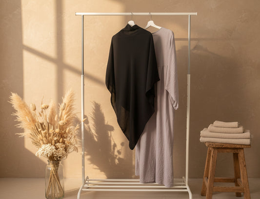 Grey Lavender & Black Spear Khimar Set