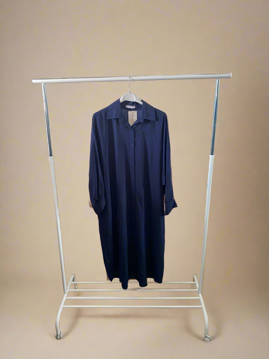 Buttoned Down Long Navy Blue Blouse