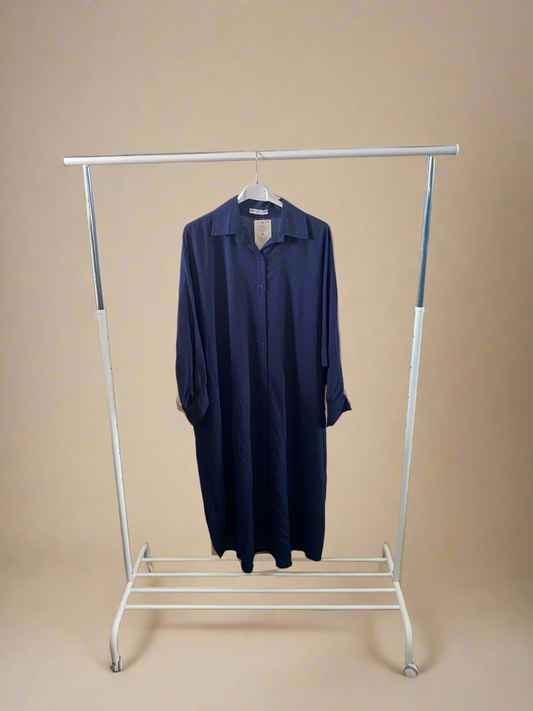 Buttoned Down Long Navy Blue Blouse