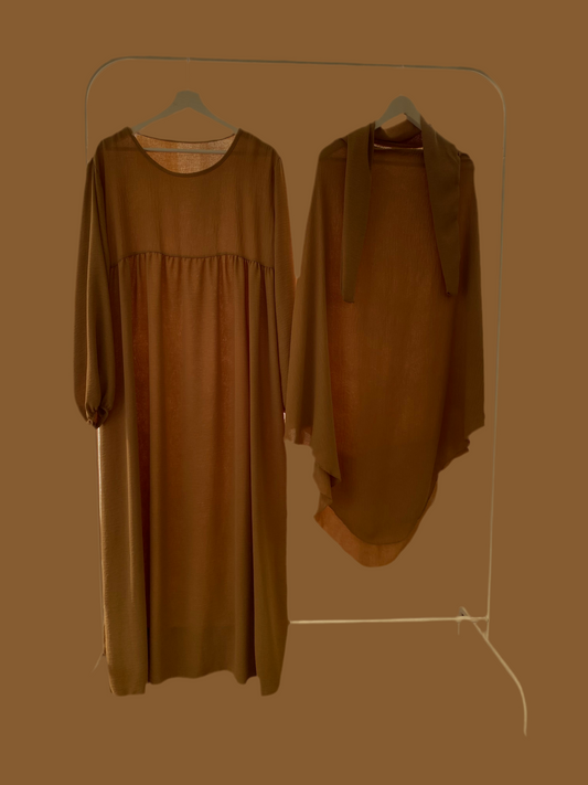 Brown Flowing Khimar Set