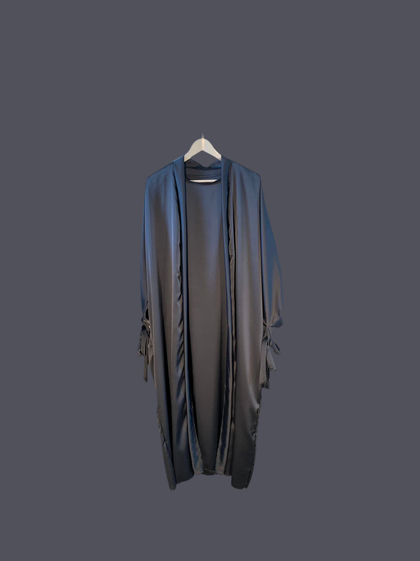 Silky Teel Blue Ribboned Abaya Set