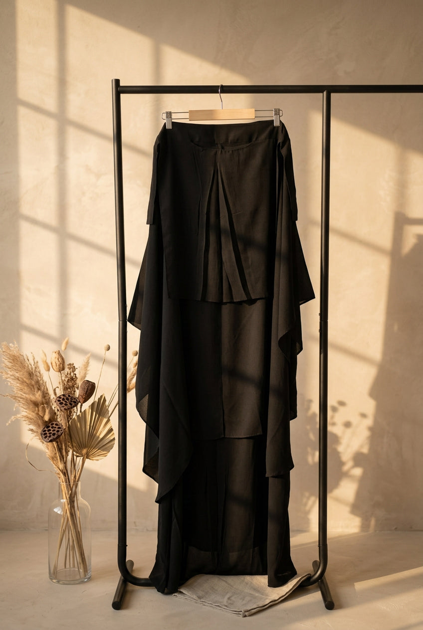 Pinched & Stringed Black Niqab Cape