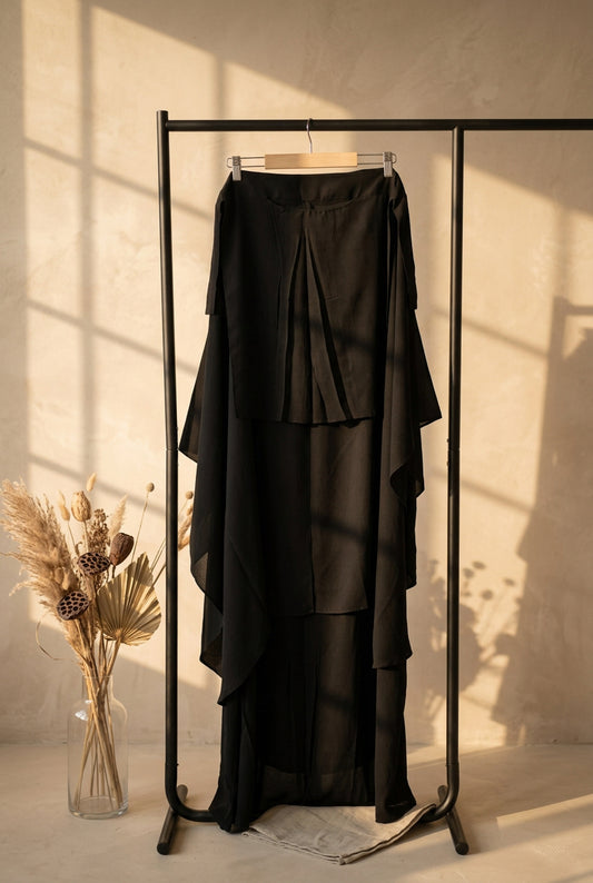 Pinched & Stringed Black Niqab Cape