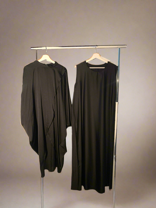 Silky Black Poncho & Dress Set