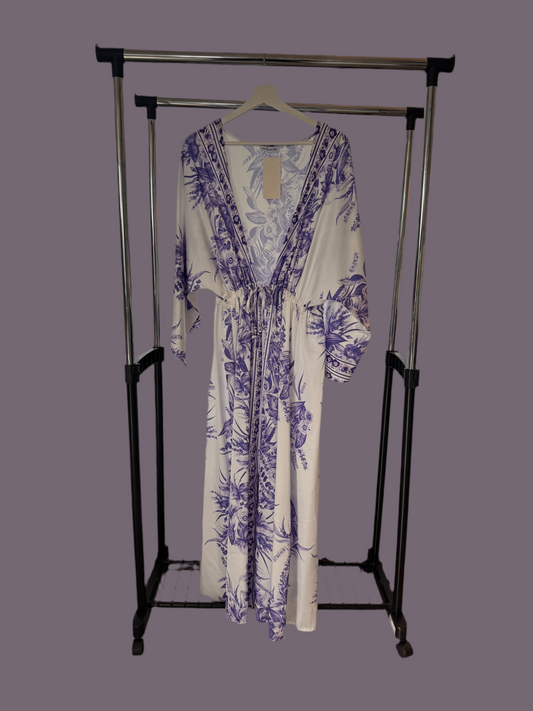 Purple & White Floral Abaya
