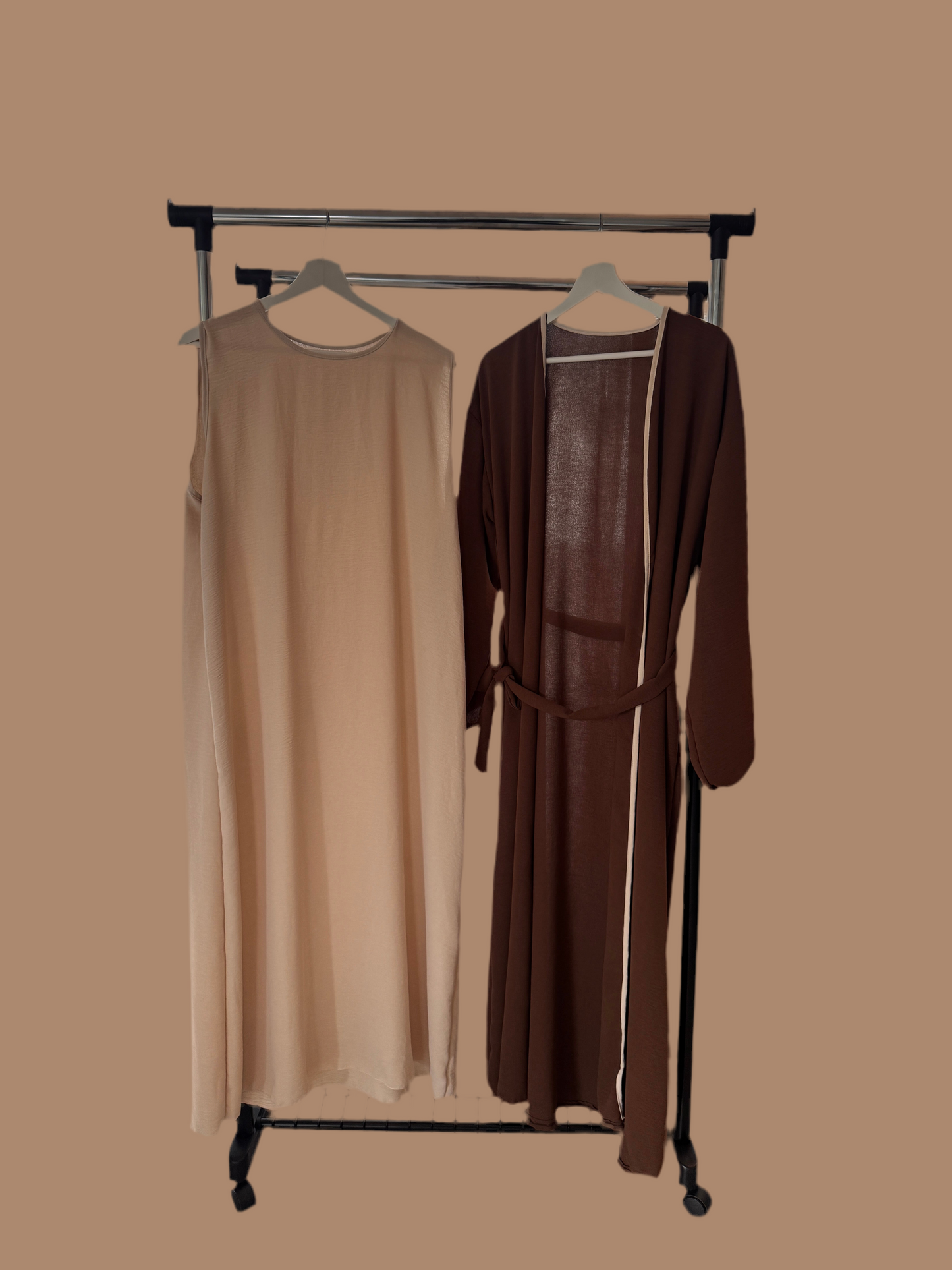 Brown & Beige Ribboned Abaya Set