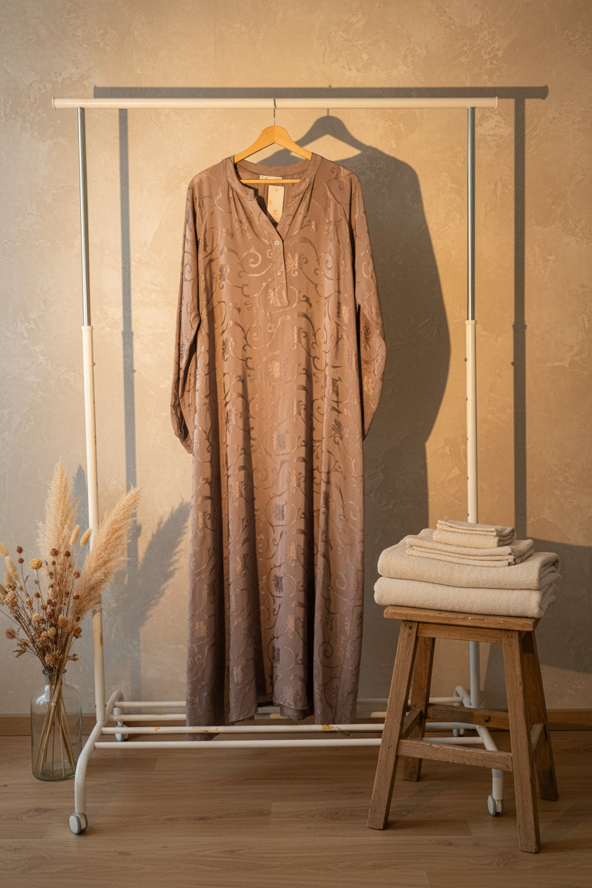 Floral Golden Taupe Buttoned Dress