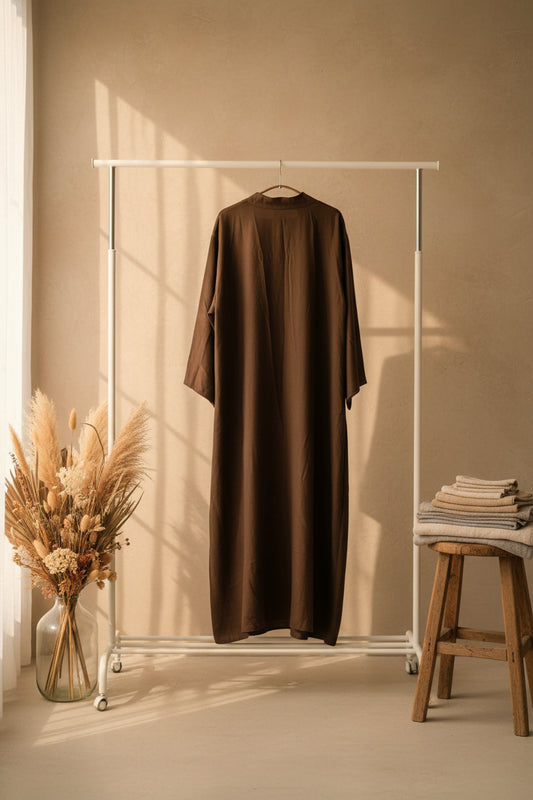 Brown Open Collar Buttoned Dress
