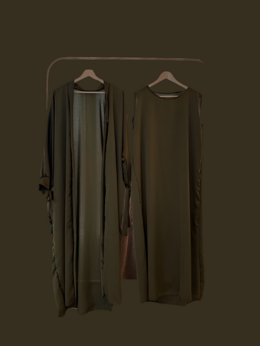 Silky Green Ribboned Abaya Set