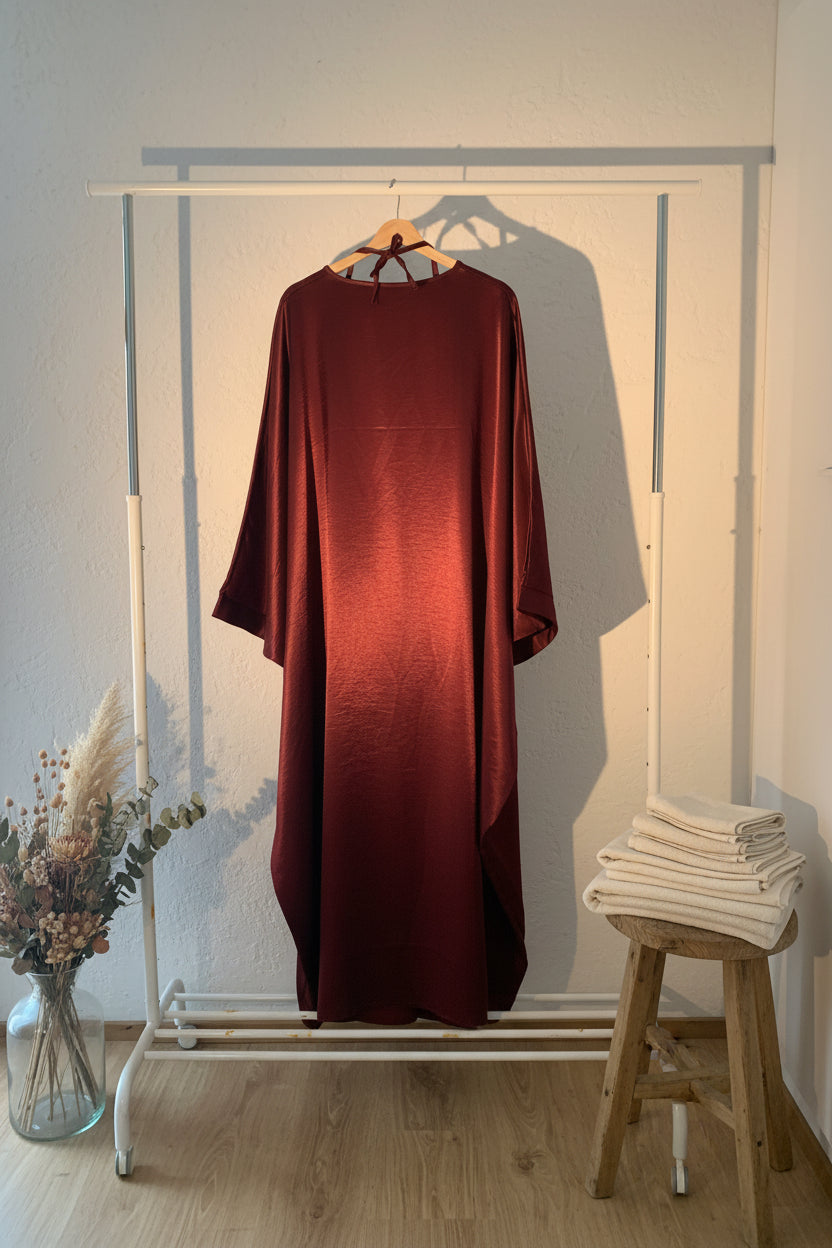 Glamorous Ruby Burgendy Silky Butterfly Abaya