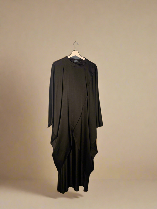 Silky Black Poncho & Dress Set