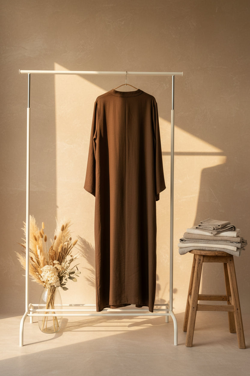 Brown Open Collar Dress