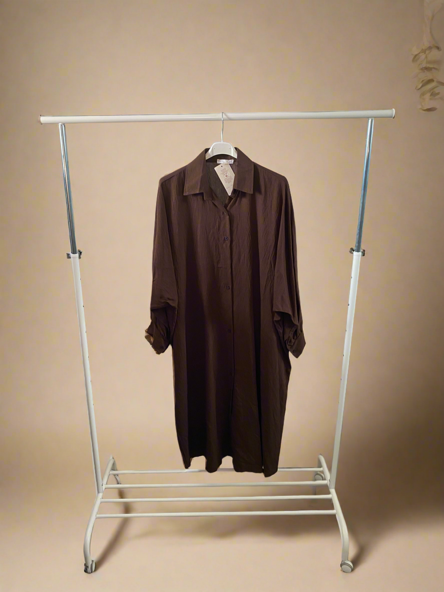 Buttoned Down Long Brown Blouse