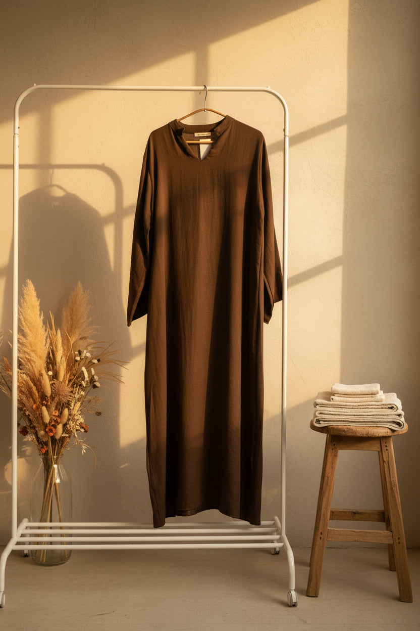 Brown Open Collar Dress