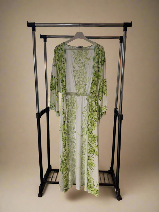 Green & White Floral Abaya