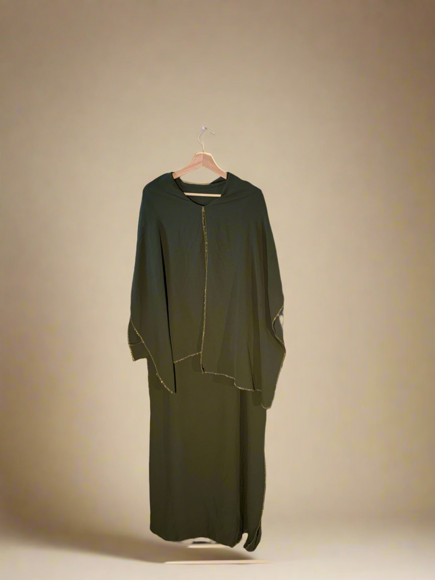 Golden Lining Green Dress & Poncho