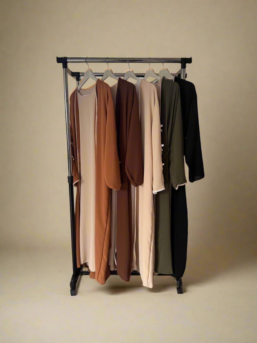 Brown & Beige Ribboned Abaya Set