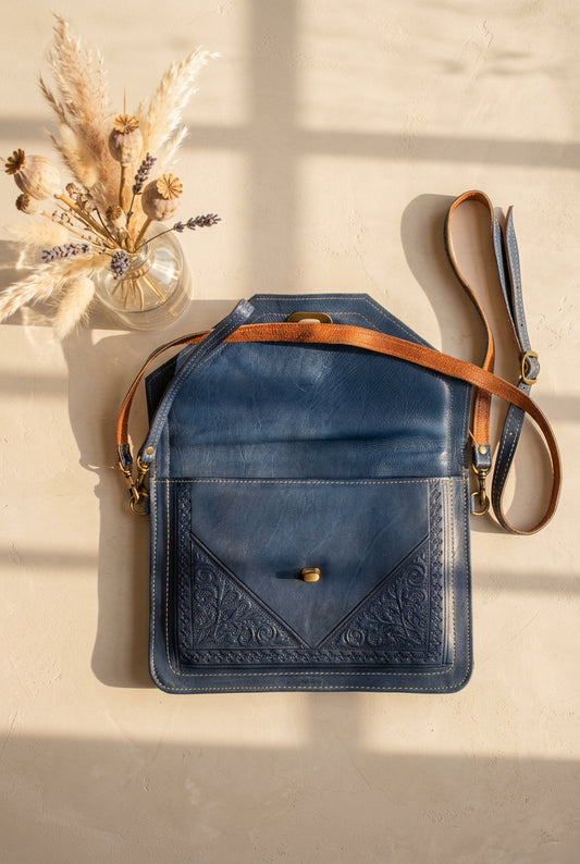 Leather Royal Blue Moroccan Shoulder Bag