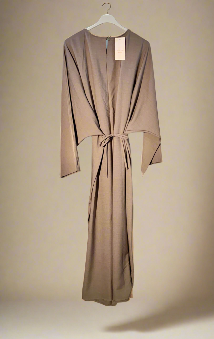 Flow-Tied Taupe Dress