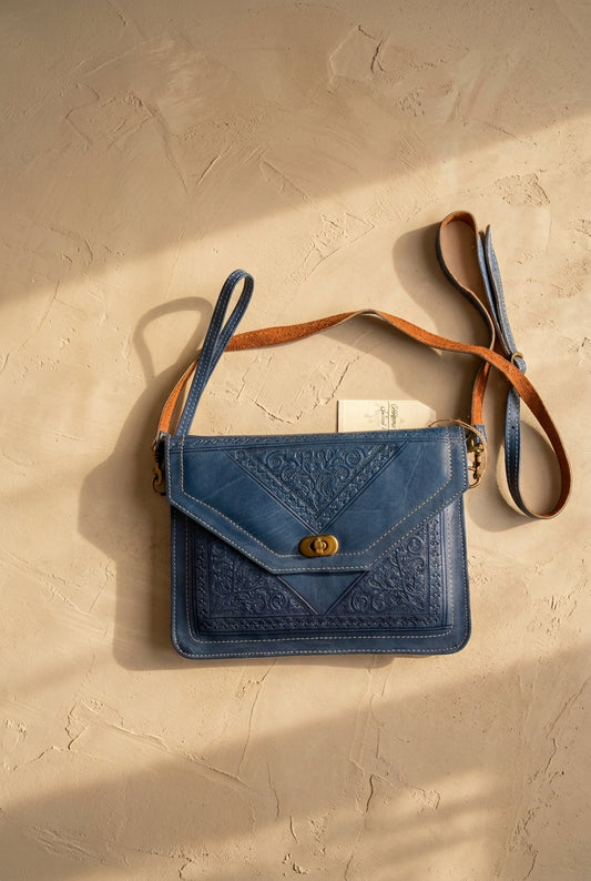 Leather Royal Blue Moroccan Shoulder Bag