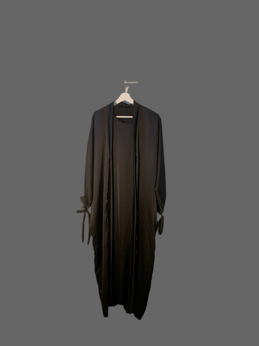 Silky Black Ribboned Abaya Set