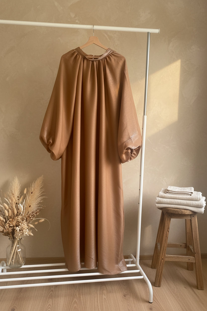Glistening Light Mandarin Balloon Sleeved Gown