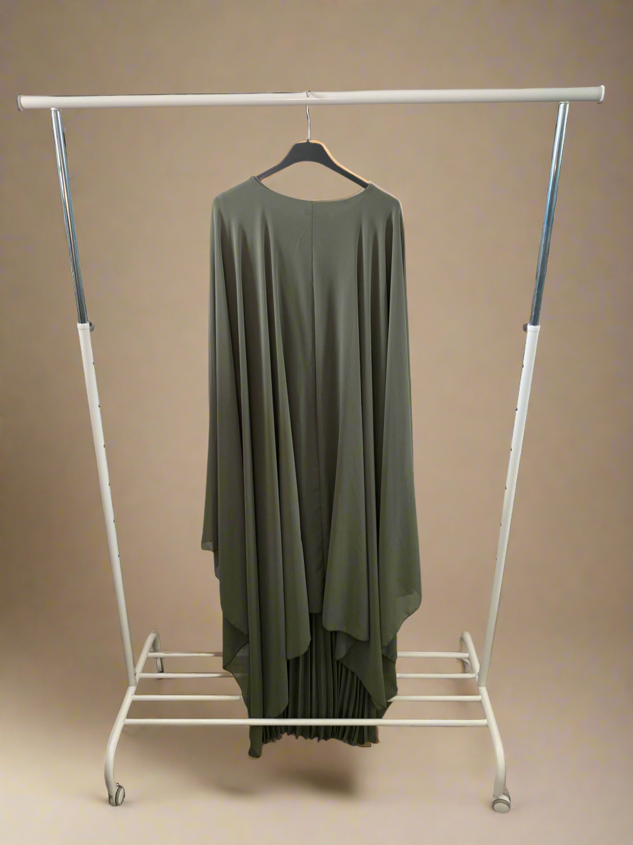 Elegant Olive green Caped & Pleated Dress
