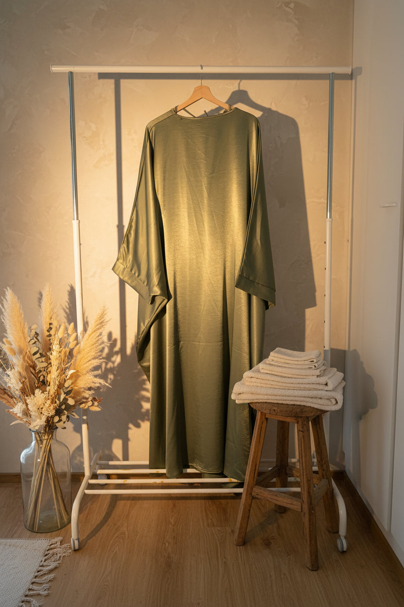 Glamorous Ruby Green Silky Butterfly Abaya