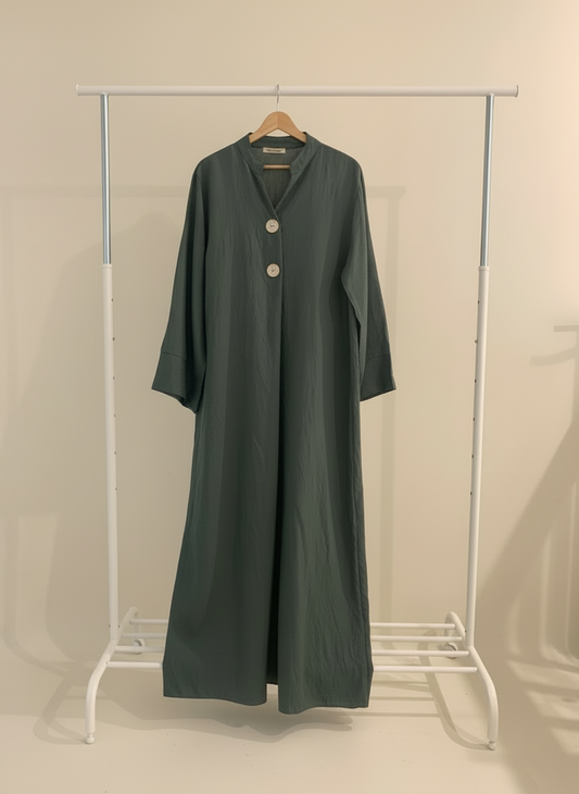 Dual Buttoned Calming Green Long Sleeved Dress