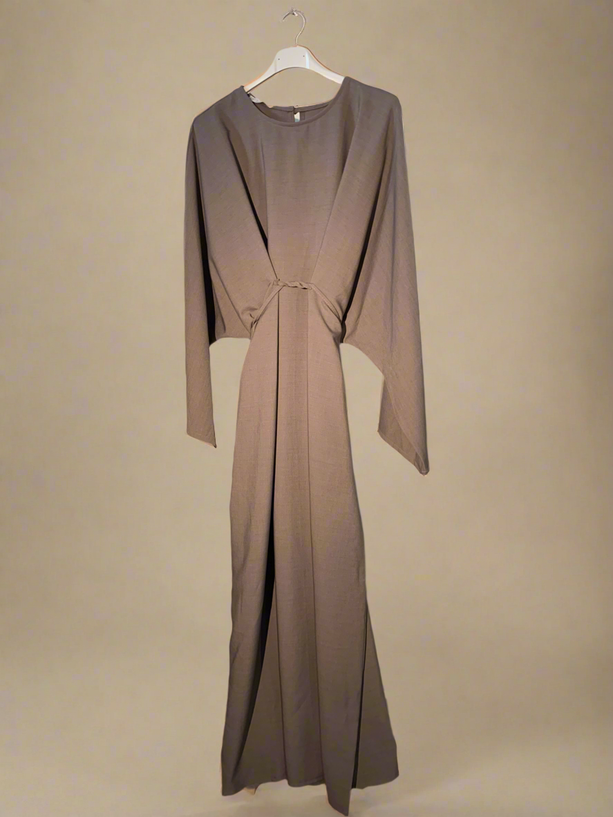 Flow-Tied Taupe Dress